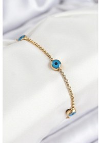 Resim 316l Çelik Nazar Boncuğu Model Gold Renk Kadın Bileklik Çok Renkli 