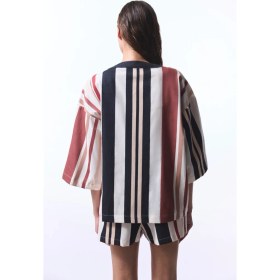 Resim Shay Striped Etnik Desen V Yaka Oversize Kimono 