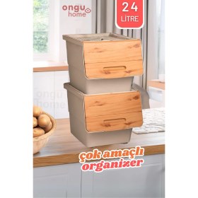 Resim Feyza Design Bambu Sebzelik Tekerlekli, 24 Litre, Patates ve Soğan Saklama Kutusu 