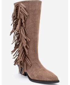 Resim Luvi Shoes Orlo Toprak Süet Hakiki Deri Püsküllü Kadın Western Çizme Toprak 