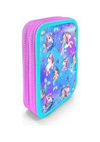 Resim Coral High Kids Mor Pembe Unicorn Deniz Kızı Desenli Çift Katlı Kalem Çanta 11138 Lila 