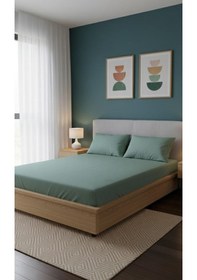 Resim Ranforce Çift Kişilik Lastikli Çarşaf Seti Yastık Kılıflı 180 X 200+30 Çağla Yeşili 