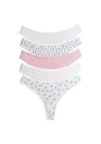Resim Cottonhill Pamuklu Desenli Kaşkorse Kadın Tanga Külot 5'li Paket Renkli-1 Çok Renkli 