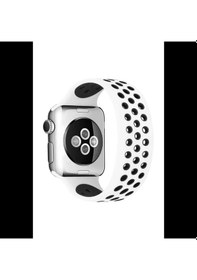 Resim Apple Watch Uyumlu 38mm Ayarlı Delikli Silikon Kordon - Beyaz-siyah 