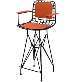 Resim Knsz orta boy tel bar sandalyesi 1 li mağrur syhtrn kolçaklı sırt minderli 65 cm oturma yüksekliği mutfak bahçe cafe ofis 