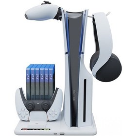 Resim Ps5 Slim İplay İçin Çift Denetleyicili Şarj İstasyonu Kulaklık Tutucu Ve 6 Oyun Kartı Depolama İle Çok Fonksiyonlu Soğutma Standı 