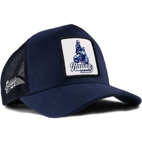 Resim Italian Scooter Koyu Mavi Trucker Şapka + Bench 