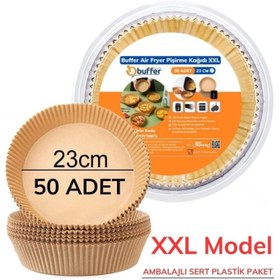 Resim BUFFER® 50 Adet Air Fryer Pişirme Kağıdı Tek Kullanımlık 23 Cm Yuvarlak Pişirme Kağıdı XXL PVC li 