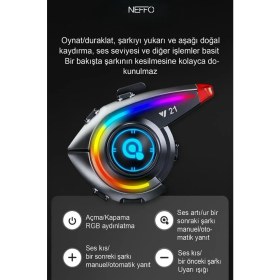 Resim Neffo Y21 Bluetooth Motosiklet Kask Kulaklığı - Renkli LED Işıklı, Interkom Destekli, Yüksek Ses Kalites 