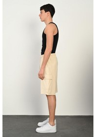 Resim R-4374 Bel Lastikli Kargo Cep Dalgıç Şort Taş 