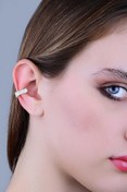 Resim Söğütlü Silver Gümüş Rodyumlu Baget Kesim Zirkon Taşlı Sıkıştırmalı Kıkırdak Küpe Ear Cuff Sgtl11960rodaj 