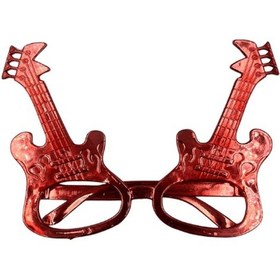 Resim Parti Gözlük Plastik Camsız Gitar Şeklinde Kırmızı 14x6 Cm 