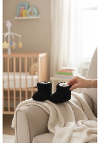 Resim Balbeybi Siyah Bebek Panduf Kaydırmaz Taban Welsoft Yumuşak Patik Kışlık Unisex İlk Adım Pandufu Siyah 