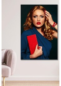 Resim Mavi Gözlü Kırmızı Çantalı Kadın Kanvas Duvar Tablo 3322723 