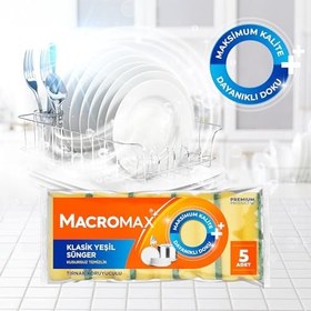 Resim Macromax Klasik Yeşil Oluklu Mutfak Süngeri 5'li 3lü paket 