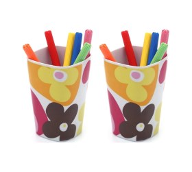 Resim 2 Adet Kalemlik Kırmızı Papatya Desenli Ofis Gereci 7x7x11cm 300ml Çok Renkli 