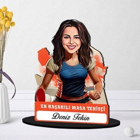Resim Kişiye Özel Kadın Masa Tenisçisine Hediye Karikatürlü Biblo 