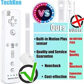 Resim TechKen Motion Plus ve Wii Nunchuck Controller Wii Nunchuck Controller Wii Uzaktan Kumanda Nunchuk Kontrolör Wii Bağlantı Uzaktan Plus Controller Wii/Wii U Konsol için Yedek 