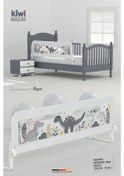 Resim Kiwi Bed Guard Asansörlü Beyaz Dinozor Desenli, Çocuk Yatak Bariyeri, Yatak Korkuluğu 150x60-70 Cm 