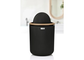 Resim Şık Siyah Çizgili Yuvarlak Çöp Kutusu, Pratik ve Estetik Tasarım 