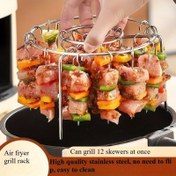 Resim 304 Paslanmaz Çelik Dikey Izgara - 3QT-6QT Hava Fritöz ve Açık Havada Izgara için, 12/24 Şiş, Eşit Isıtmalı, Yapışmaz Yüzey, Pas Dirençli, Kolay Temizlenir - Et, Sebze Kızartma, Kebaplar İçin Mükemmel, Şık Mutfak Aksesuarı, Dayanıklı Mutfak Ekipmanı 