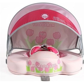Resim Mambobaby Yüzme Simidi - Pink Flowers, Emniyetli, Gölgelikli Ve Ayak Destekli 