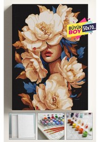 Resim Sayılarla Boyama Seti Numaralı Tuval Fırça Boya Dahil Kasnaklı Set 50x70 Cm - Çiçek Açan Kadın 1 