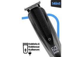 Resim Goldmaster Cool Profesyonel Kablolu Kablosuz Dijital Göstergeli 12IN1 Erkek Bakım Seti Taşıma Çantalı GM-8154 