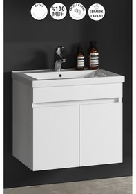 Resim Çiğdem 80 Cm Beyaz Mdf Seramik Lavabolu Asma Banyo Alt Dolabı Beyaz 
