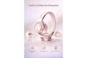 Resim FaroxTech Rose Gold Kablosuz Kulak Üstü Bluetooth Kulaklık - Ultra Konforlu ve Uzun Pil Ömürlü 
