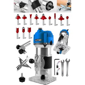 Resim Steiner Alman 3000 Watt 6 Kademe Devir Ayarlı Formika Traşlama Freze Makinesi 6 mm Pens + 12 Adet Uç 