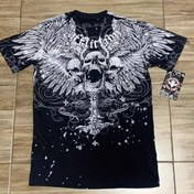 Resim Y2K Kafatası ve Kanat Desenli Tişört, Siyah Beyaz Kontrast, Yuvarlak Yaka Kısa Kollu, Harf Baskılı, Makinede Yıkanabilir Günlük Sokak Giyimi, Moda Grafik Baskılı T-Shirt, Çapraz Boyunlu Streetwear Üst 