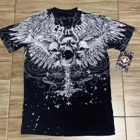 Resim Y2K Kafatası ve Kanat Desenli Tişört, Siyah Beyaz Kontrast, Yuvarlak Yaka Kısa Kollu, Harf Baskılı, Makinede Yıkanabilir Günlük Sokak Giyimi, Moda Grafik Baskılı T-Shirt, Çapraz Boyunlu Streetwear Üst 