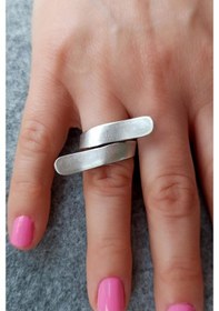 Resim Antik Gümüş Kaplama Özel Şekilli El Yapımı Ayarlanabilir Yüzük - 500914788 