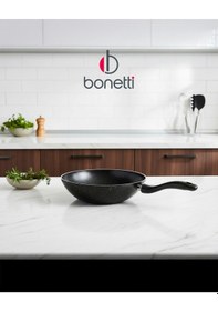 Resim Bonetti Granit Siyah Wok Tava 28 Cm Yapışmaz Yüzey Siyah 