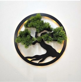 Resim Led Işıklı Ve Yeşil Bonsai Ağaç Tablo 40cm 