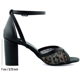 Resim Erkan Saçmacı Charlotte Siyah Leopar Çapraz Bantlı Fileli Kalın Topuklu Zarif Abiye Ayakkabı Siyah - Lepoar 