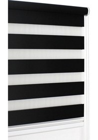 Resim Ithal Kalın Siyah Zebra Stor Güneşlik Perde Etek Düz Alüminyum Kasa Metal Ayak 