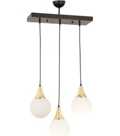 Resim Damla 3Lü Sıralı Siyah-Gold Beyaz Sarkıt Camlı Modern Genç Odası Mutfaksalon Avize 