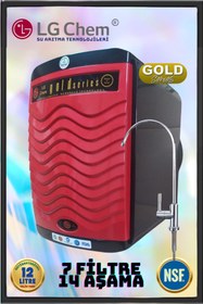 Resim LG Chem Gold Kırmızı Renk Abs Kırılmaz Kasa 14 Aşama 7 Filitre 12 Litrelik Su Arıtma Cihazı. 