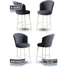 Resim Canisa Fora Serisi 4 Adet Antrasit Sandalye Ada Mutfak Bar Sandalyesi Beyaz Metal Ayak Babyface Kumaş Sandalye Antrasit Ayaklar Beyaz 