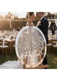Resim Düğün-nişan- Misafir Hatıra Anı Kutusu-defteri Yuvarlak 50 Cm Çapında Sılver Şeffaf Pleksi Şövale Ve Kalem Hediyeli 