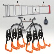 Resim Dayanıklı Metal Askılar - Endüstriyel Sınıf Duvar Montajlı Garaj Depolama Rafı, Paslanmaz Yer Tasarrufu Çözümü Merdivenler, Bisikletler ve Aletler İçin - Sağlam Yapılı Minimalist Tasarım, Bohem Tarzı Ev Organizasyonu 