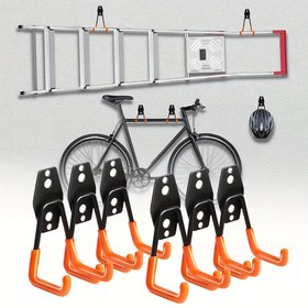 Resim Dayanıklı Metal Askılar - Endüstriyel Sınıf Duvar Montajlı Garaj Depolama Rafı, Paslanmaz Yer Tasarrufu Çözümü Merdivenler, Bisikletler ve Aletler İçin - Sağlam Yapılı Minimalist Tasarım, Bohem Tarzı Ev Organizasyonu 