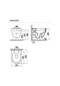 Resim Creavit TP325 Terra Asma Klozet Çiçek Altın Dekorlu Asma Klozet + Duck Yavaş Kapanır Kapak 