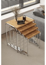 Resim Defne 4' Lü Zigon Sehpa Gümüş Ayak Atlantik Çam 18 Mm Mdf Gümüş - Atlantik Çam 