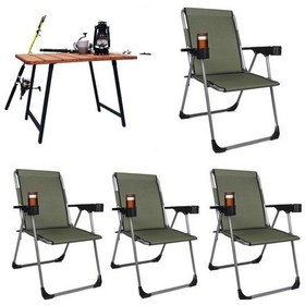 Resim Alin Metal 4''lü Lüks Bardaklı Kamp Sandalyesi Ve Masa Set Haki Haki 