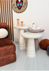 Resim AYLESA Doğal Ahşap 3’lü Set Mantar Yan Sehpa Modern Renkli Fiskos Zigon Çiçeklik 