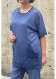 Resim Mia Butik Büyük Beden Verona İndigo Keten Takım İndigo 