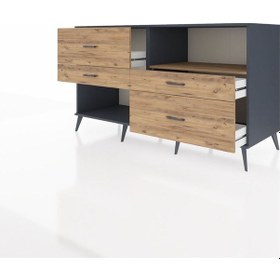 Resim Kronos Konsol Tek Raflı 4 Çekmeceli 176x59x99 Antrasit-çam Atlas Çam/atlas Çam - Antrasıt 